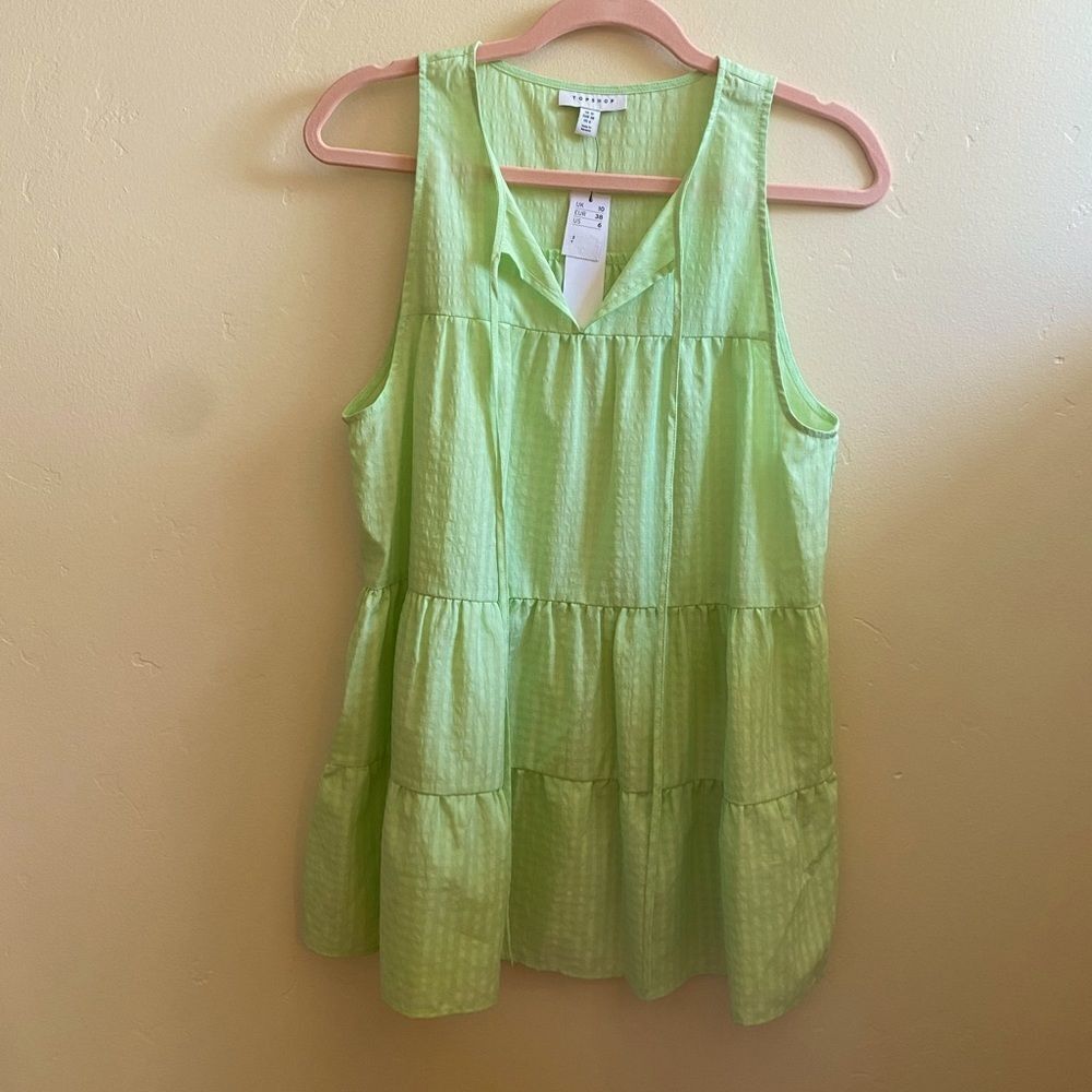 🌸 Topshop Green Tiered Preppy Tunic Top Size 6 NWT